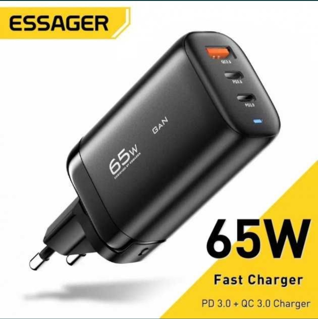 Блок живлення заряджання для телефона смартфона айфона essager 65 W 65-Вт швидка зарядка usb type a type c gan ган