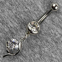 Сережок банан у пупок сріблястий із медичної сталі від Stainless Steel Серце довжина штанги 23 мм + підвіска