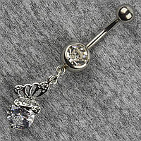 Сережок банан у пупок сріблястий із медичної сталі від Stainless Steel Метелик довжина штанги 23 мм + підвіска