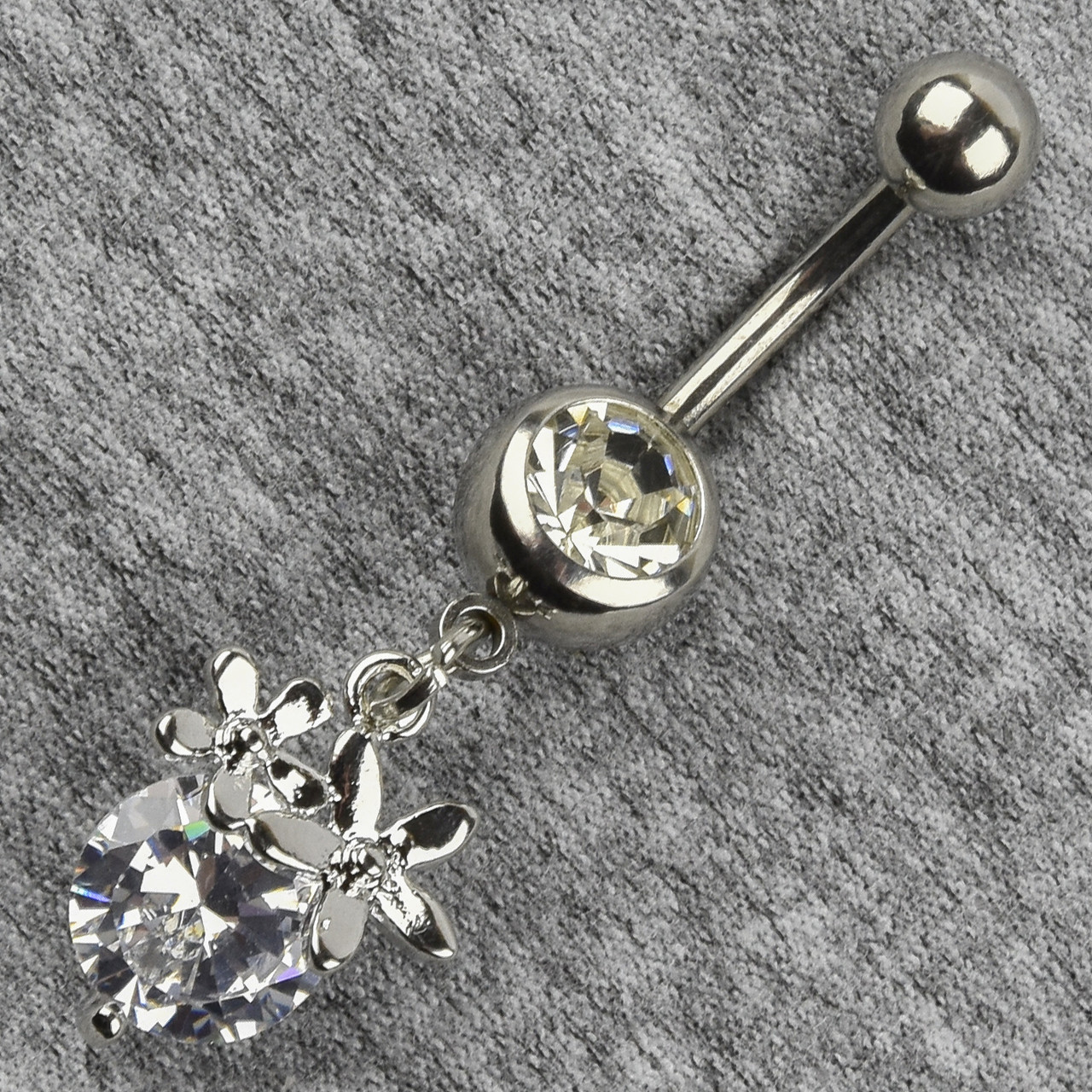 Сережок банан у пупок сріблястий із медичної сталі від Stainless Steel Квітка довжина штанги 23 мм + підвіска - фото 1 - id-p1720170427