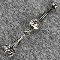 Сережок банан у пупок сріблястий із медичної сталі від Stainless Steel Шанель довжина штанги 23 мм + підвіска