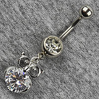 Сережок банан у пупок сріблястий із медичної сталі від Stainless Steel Сова довжина штанги 23 мм + підвіска