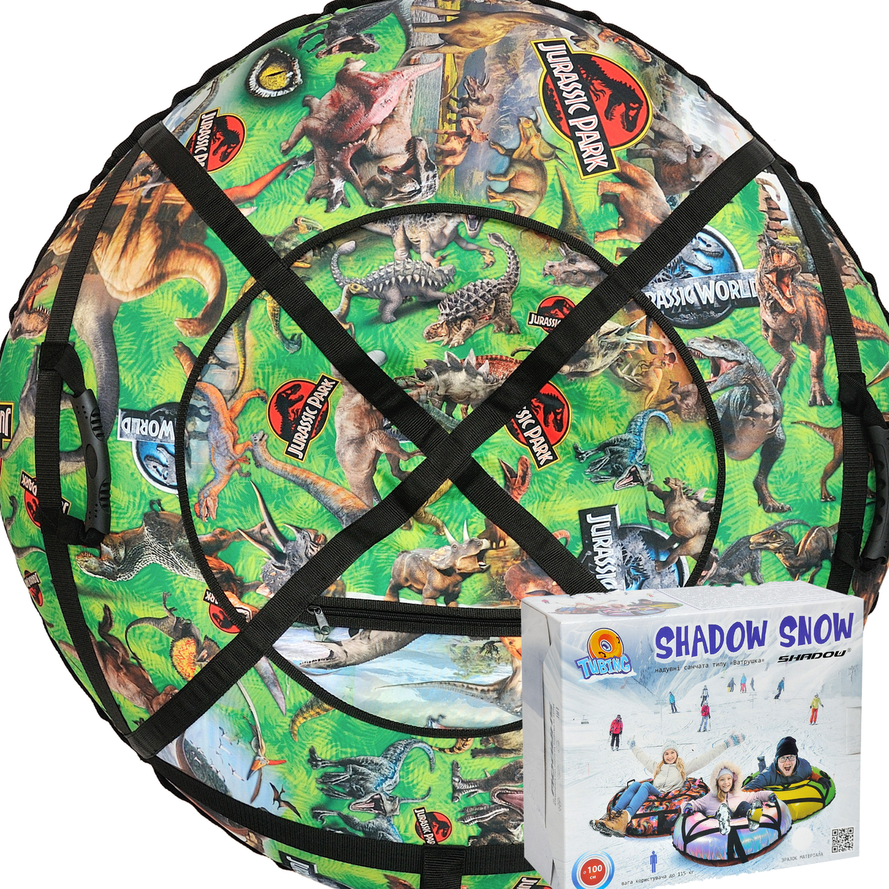 Тюбінг для катання по снігу 100 см "динозаври" (Оксфорд, ПВХ) санки ватрушка, фото 1