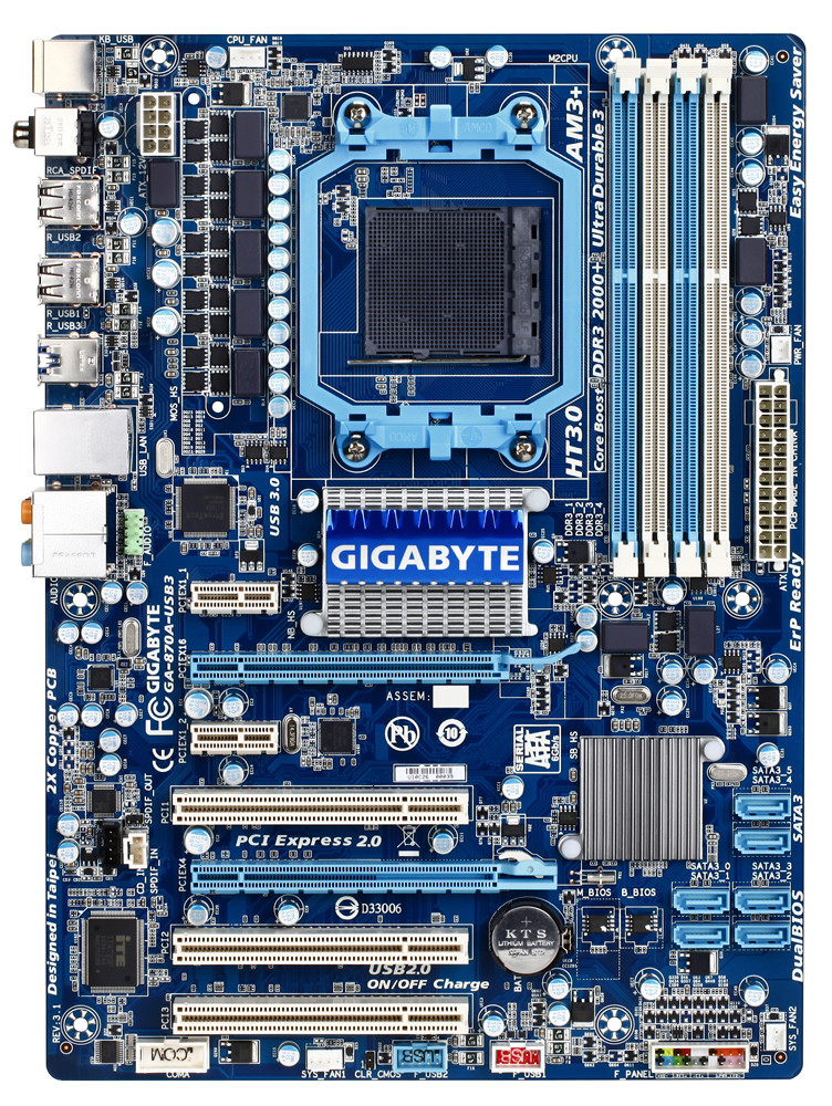 ТОПОВА Плата під AMD AM3+ GIGABYTE GA-870A-USB3 REV 3.1 на DDR3 125 W Розуміє ВСІ 2-6 ЯДЕРНІ ПРОЦИ + FX 95W
