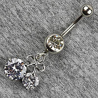 Серельга банан у пупок срібляста з медичної сталі від Stainless Steel Вишня довжина штанги 23 мм + підвіска