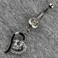 Сережок банан у пупок сріблястий із медичної сталі від Stainless Steel Серце довжина штанги 23 мм + підвіска