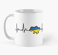 Чашка Керамічна Кружка з принтом Кардіограма Україна мапа Біла 330 мл