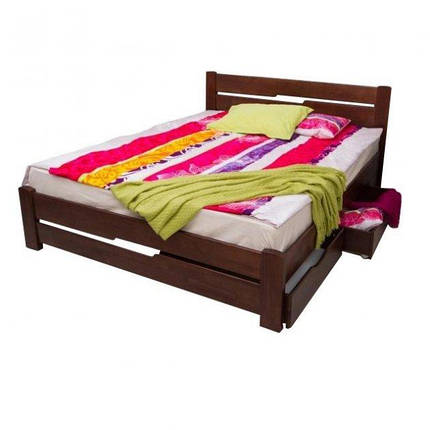 Ліжко дерев'яне Айріс з ящиками масив дерева бук колір Горіх темний 80х200 см (Мікс-Меблі ТМ), фото 2