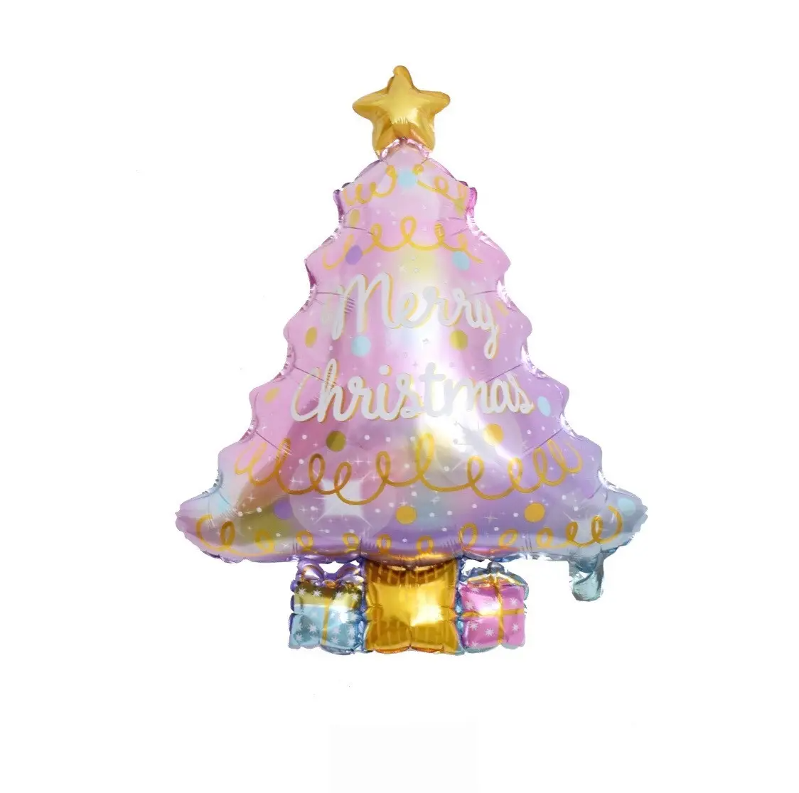 Фольгована повітряна куля новорічна Ялинка рожева з написом Merry Christmas, 83х58 см