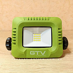 Яскравий LED прожектор 10Вт з акумулятором GTV ALLEDO 10W LED USB DC5V 4400mAH Li-ion 800Lm 6400K зелений