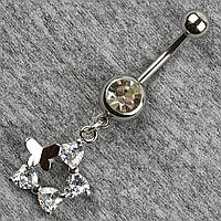 Сережок банан у пупок сріблястий із медичної сталі від Stainless Steel Метелик довжина штанги 23 мм + підвіска