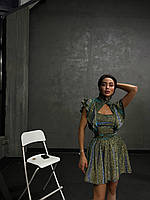 Нежное женское блестящее платье с пышной юбкой мини рукавами воланами Smm7820