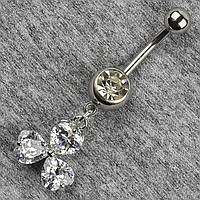 Сережок банан у пупок сріблястий із медичної сталі від Stainless Steel Квітка довжина штанги 23 мм + підвіска