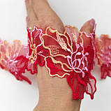 Ажурне мереживо, вишивка на сітці: червона, рожева, жовта нитка по червоній сітці, ширина 8 см, фото 8