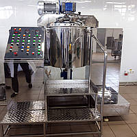 Химический Реактор 125 литров с водяной рубашкой, гомогенизатором и механизмом подъёма крышки с мешалкой