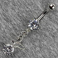 Сережок банан у пупок сріблястий із медичної сталі від Stainless Steel Метелик довжина штанги 23 мм + підвіска