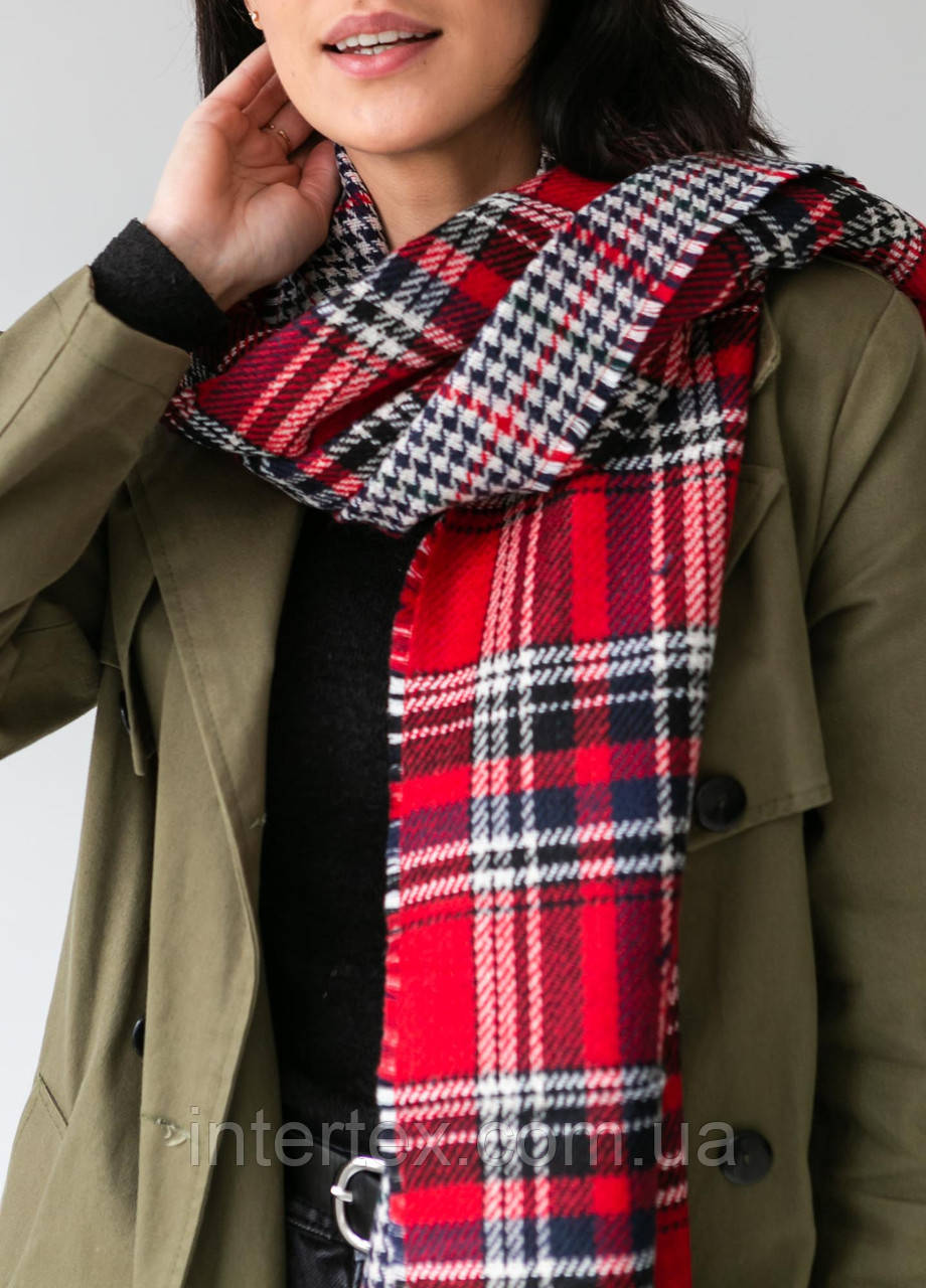 Шарф теплий Клітинка 190х55 см., фото 1