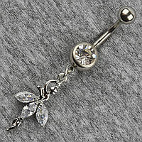 Серельга банан у пупок срібляста з медичної сталі від Stainless Steel Пелюстка довжина штанги 23 мм+ підвіска