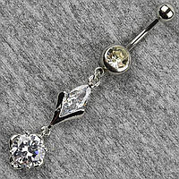 Сережок банан у пупок сріблястий із медичної сталі від Stainless Steel Фіаніт довжина штанги 23 мм + підвіска