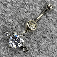 Сережок банан у пупок сріблястий із медичної сталі від Stainless Steel Серце довжина штанги 23 мм + підвіска