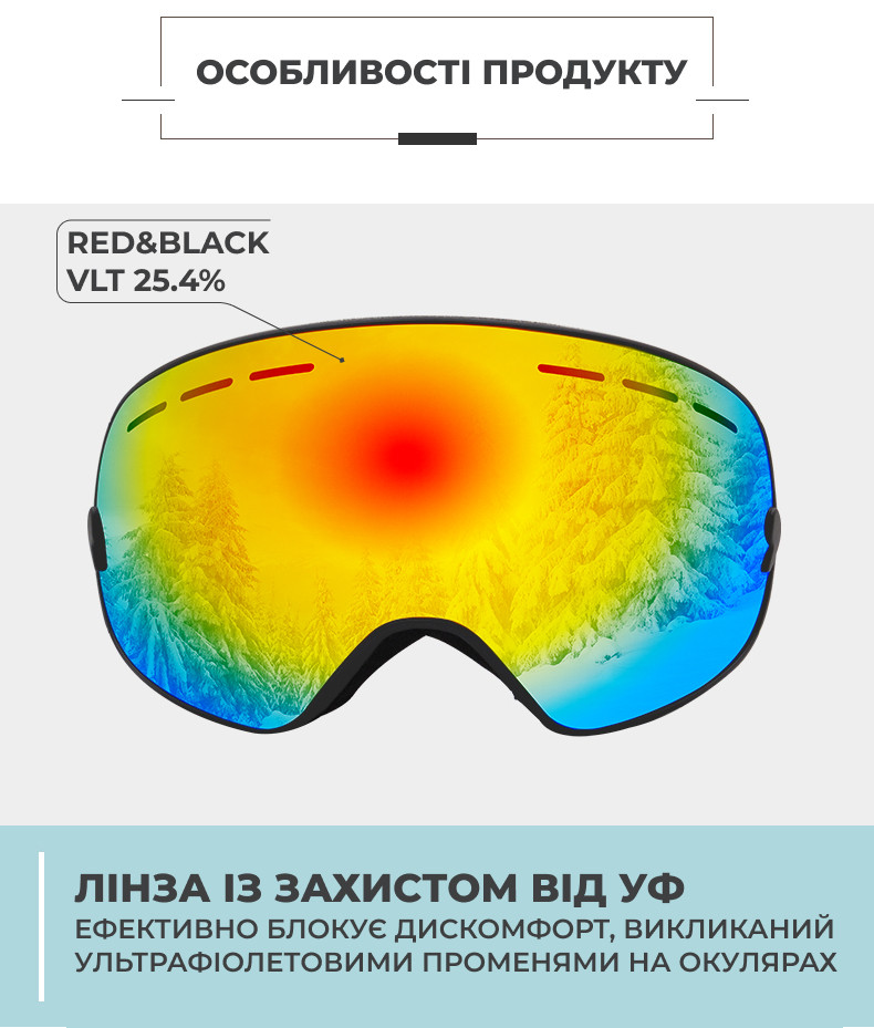 Лыжная маска VLT 25,4% VelaSport SnowBlade горнолыжные очки для сноуборда с Двумя линзами Antifog Black&Colour - фото 10 - id-p1720239638