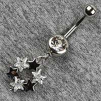 Сережок банан у пупок сріблястий із медичної сталі від Stainless Steel Зірка довжина штанги 23 мм + підвіска