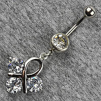 Серельга банан у пупок срібляста з медичної сталі від Stainless Steel Кристал довжина штанги 23 мм + підвіска