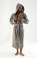 Халат Мужской Nusa NS-7230 С Капюшоном Махровый Бамбуковый Цвет Серо бежевый