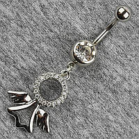 Сережок банан у пупок сріблястий із медичної сталі від Stainless Steel Ангел довжина штанги 23 мм + підвіска