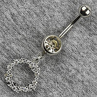 Серельга банан у пупок срібляста з медичної сталі від Stainless Steel Стрази довжина штанги 23 мм + підвіска