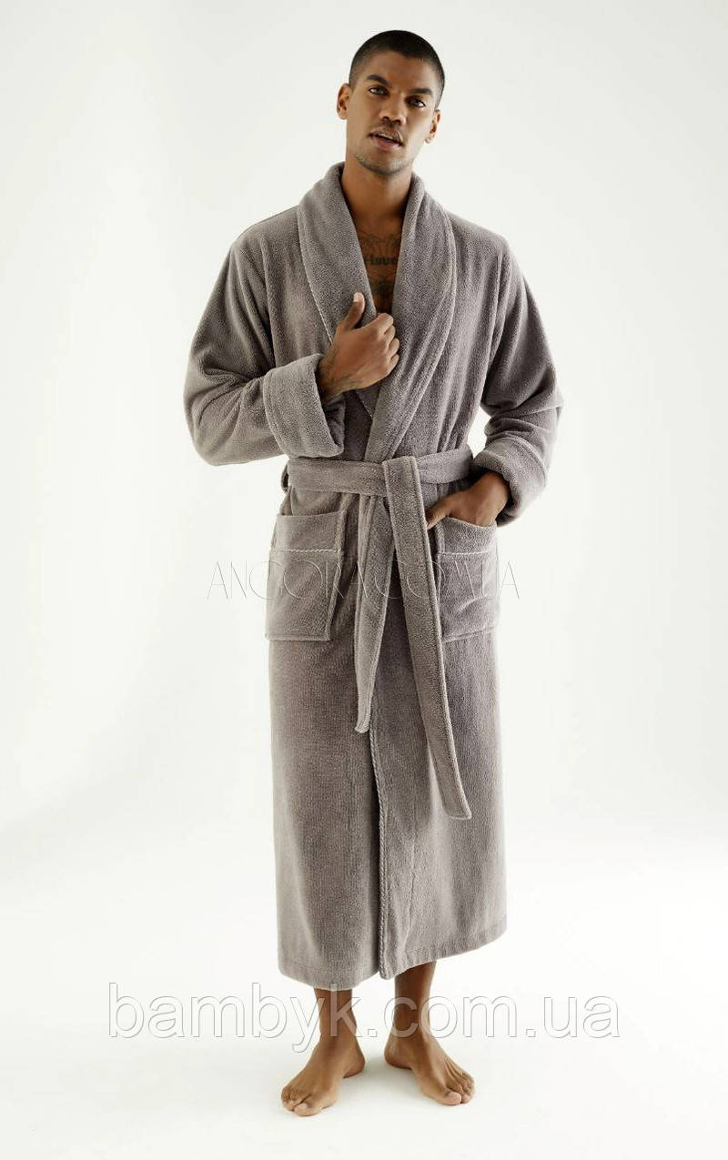 Халат Чоловічий Nusa NS-7235 Без Каптура Махровий Бамбуковий Колір Сiро-бежевий, фото 1