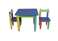 Cтол и стул детские комплект | стол с пеналом и стульчиками 2шт (цвет столешницы синий)