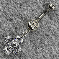 Серельга банан у пупок срібляста з медичної сталі від Stainless Steel Стрази довжина штанги 23 мм + підвіска