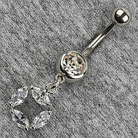 Сережок банан у пупок сріблястий із медичної сталі від Stainless Steel Сапфір довжина штанги 23 мм + підвіска