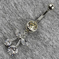 Сережок банан у пупок сріблястий із медичної сталі від Stainless Steel Вишня довжина штанги 23 мм + підвіска