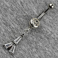 Сережок банан у пупок сріблястий із медичної сталі від Stainless Steel Вежа довжина штанги 23 мм + підвіска