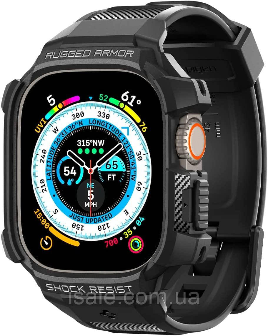 Чохол з ремінцем Spigen Rugged Armor Pro для Apple Watch Ultra 49 mm у Чорному кольорі, фото 1