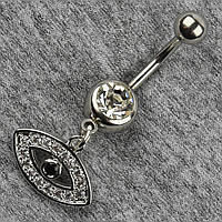 Сережок банан у пупок сріблястий із медичної сталі від Stainless Steel Око довжина штанги 23 мм + підвіска