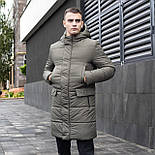 Зимовий парка чоловіча тепла | Куртка-пальто чоловіча зимова довга з капюшоном тепла. Живе фото, фото 6