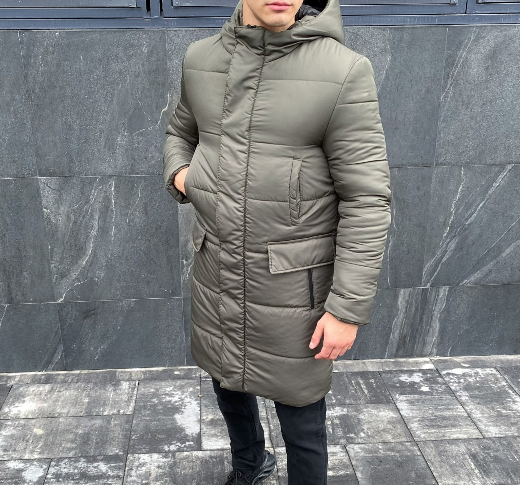 Зимовий парка чоловіча тепла | Куртка-пальто чоловіча зимова довга з капюшоном тепла. Живе фото, фото 1