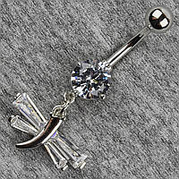 Серельга банан у пупок срібляста з медичної сталі від Stainless Steel Стрекоза довжина штанги 23 мм+ підвіска