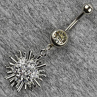 Сережок банан у пупок сріблястий із медичної сталі від Stainless Steel Квітка довжина штанги 23 мм + підвіска