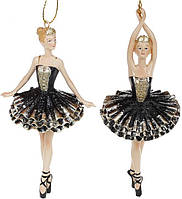 Набор 6 подвесных статуэток "Балерина" 14.5см, полистоун, чёрный с золотом, 2 дизайна