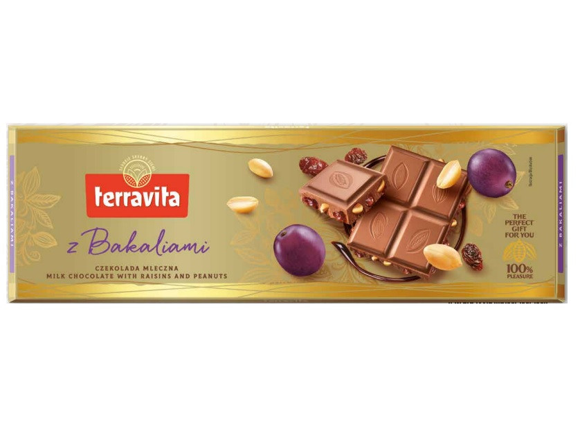 Шоколад молочний Terravita Raisins & Nuts з родзинками і горіхами 225 г Польща (опт 3 шт)