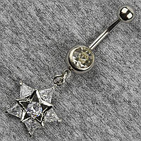 Сережок банан у пупок сріблястий із медичної сталі від Stainless Steel Зірка довжина штанги 23 мм + підвіска