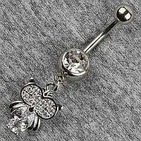 Сережок банан у пупок сріблястий із медичної сталі від Stainless Steel Сова довжина штанги 23 мм + підвіска