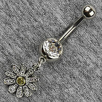 Серельга банан у пупок срібляста з медичної сталі від Stainless Steel Ромашка довжина штанги 23 мм + підвіска