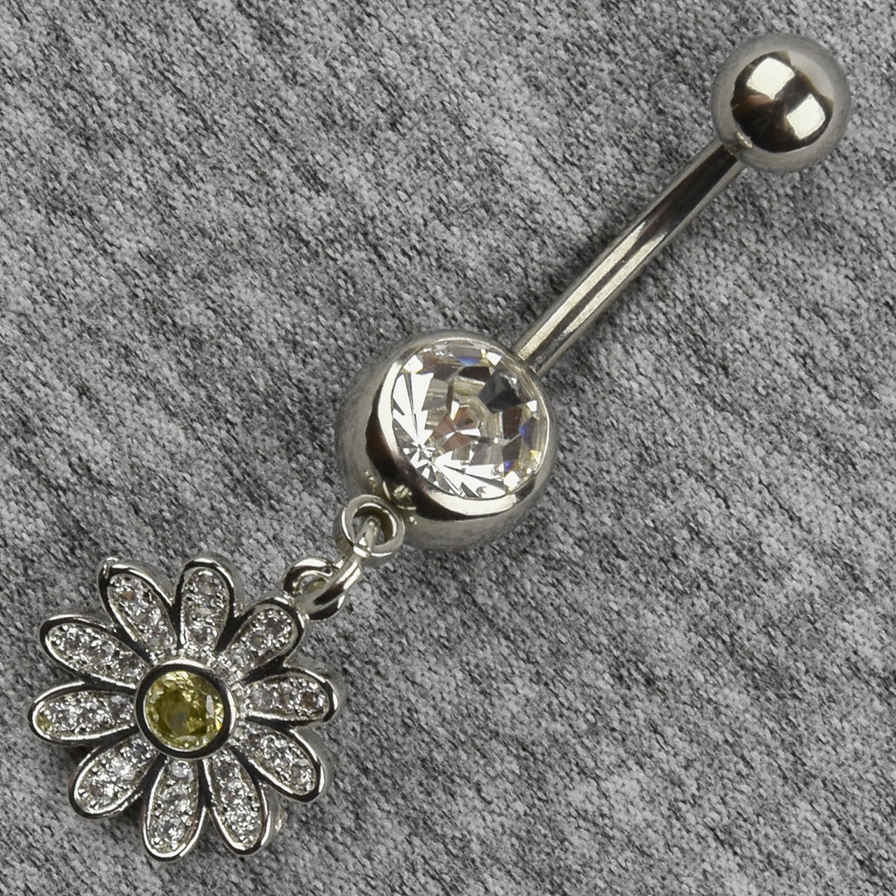 Серельга банан у пупок срібляста з медичної сталі від Stainless Steel Ромашка довжина штанги 23 мм + підвіска - фото 1 - id-p1720314891