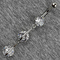 Сережок банан у пупок сріблястий із медичної сталі від Stainless Steel Сапфір довжина штанги 23 мм + підвіска