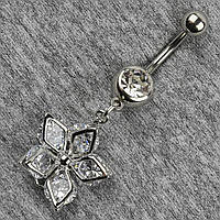 Сережок банан у пупок сріблястий із медичної сталі від Stainless Steel Квітка довжина штанги 23 мм + підвіска